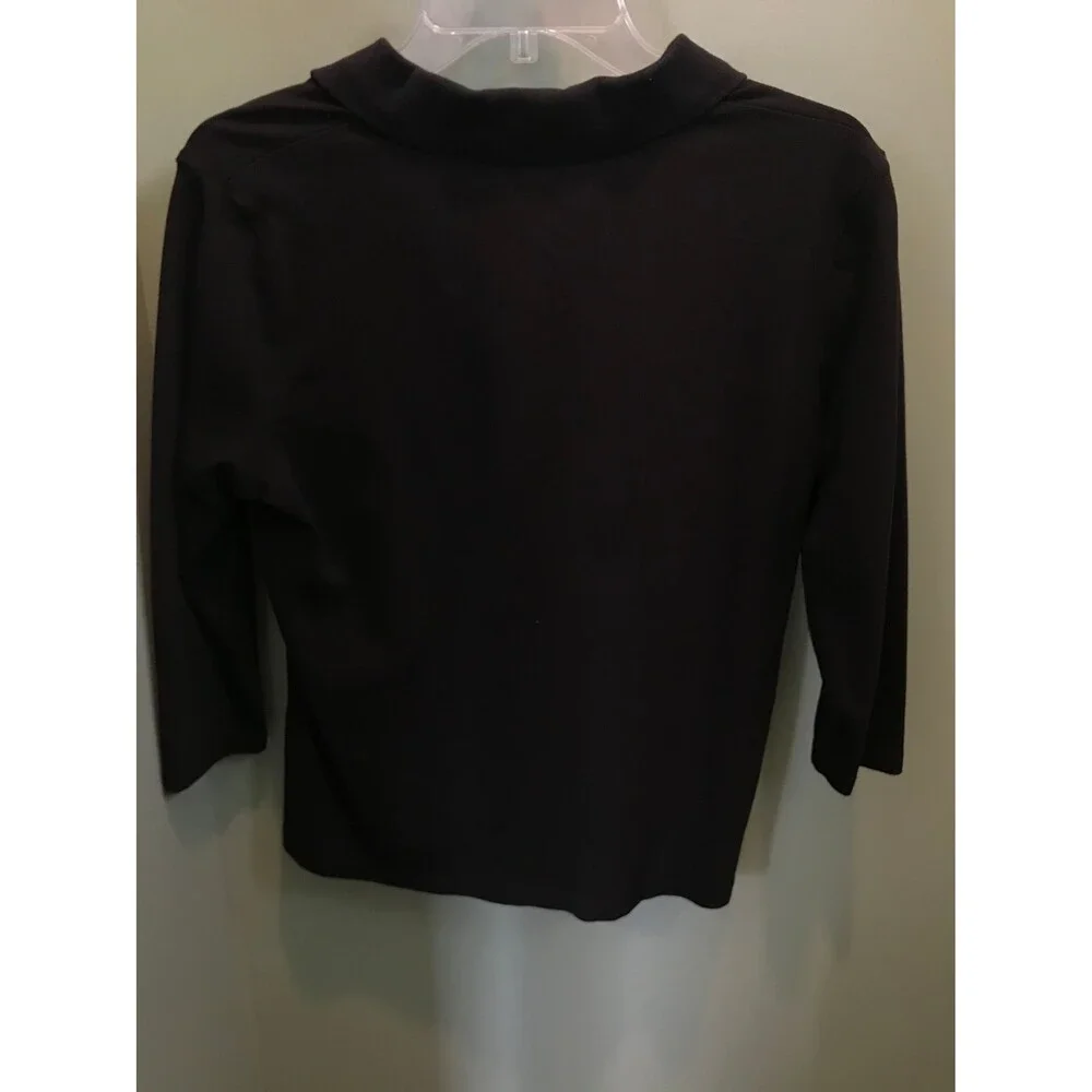 Talbots 3/4 sleeve black collared V-neck blouse -size M
